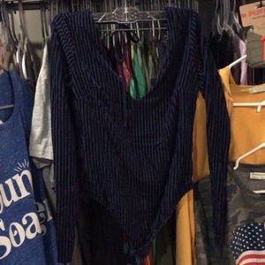 Lulu’s Navy Blue Corduroy Bodysuit BB1023